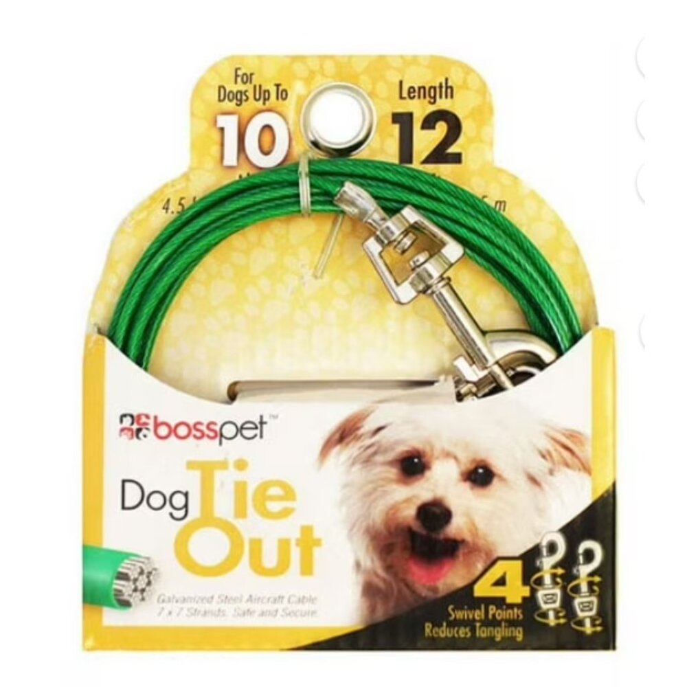 Small Dog Tie Out Vinyl Coated Twin Swivel Outdoor Cable Restraint 12 Feet NEW